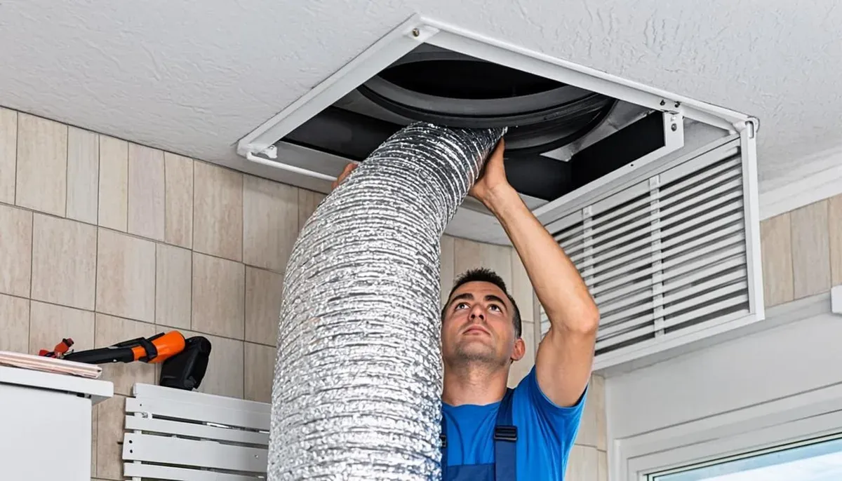 Kabel exhaust fan disambungkan ke ducting menuju atap