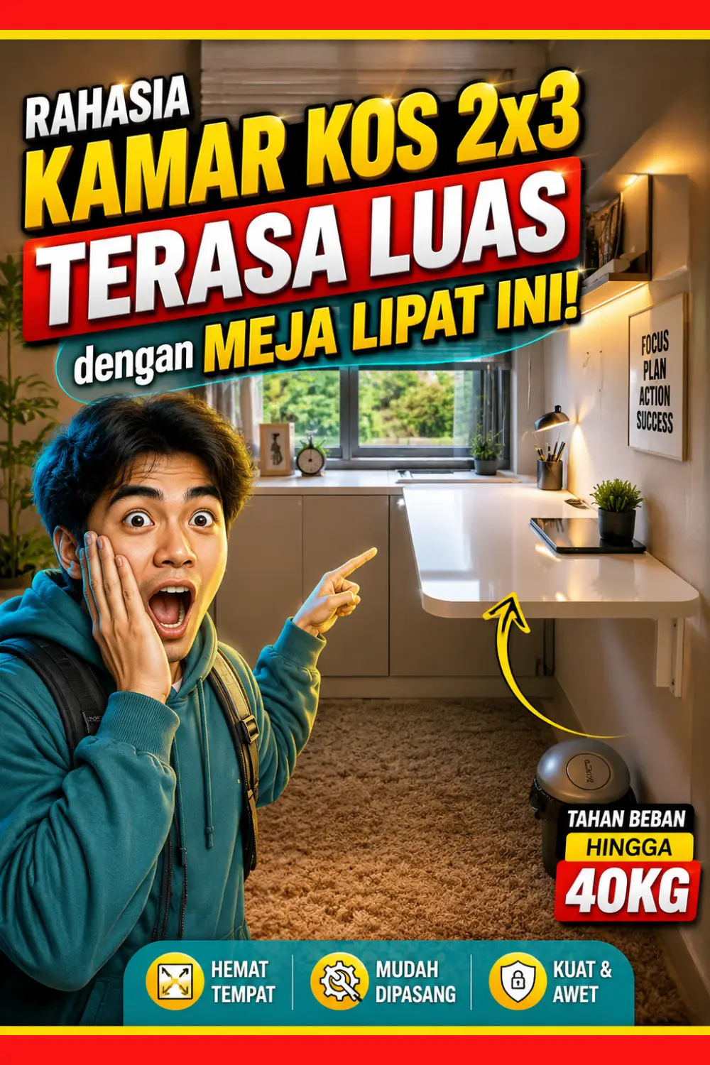 Meja Lipat Dinding Murah: Rahasia Kamar Kos 2x3 Tetap Luas!